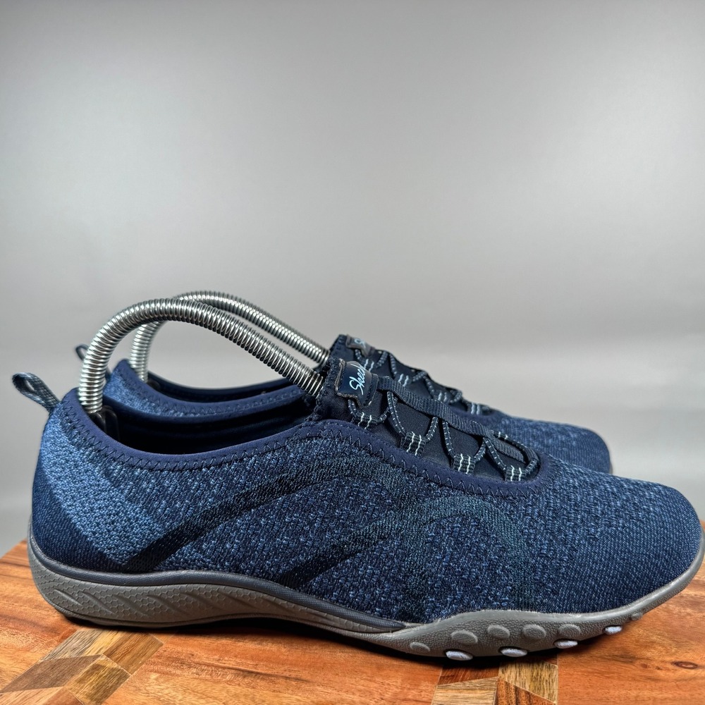 Skechers Relaxed Fit Navy Blue Slip On Sneakers Bungee Laces 23028 Womens 9
